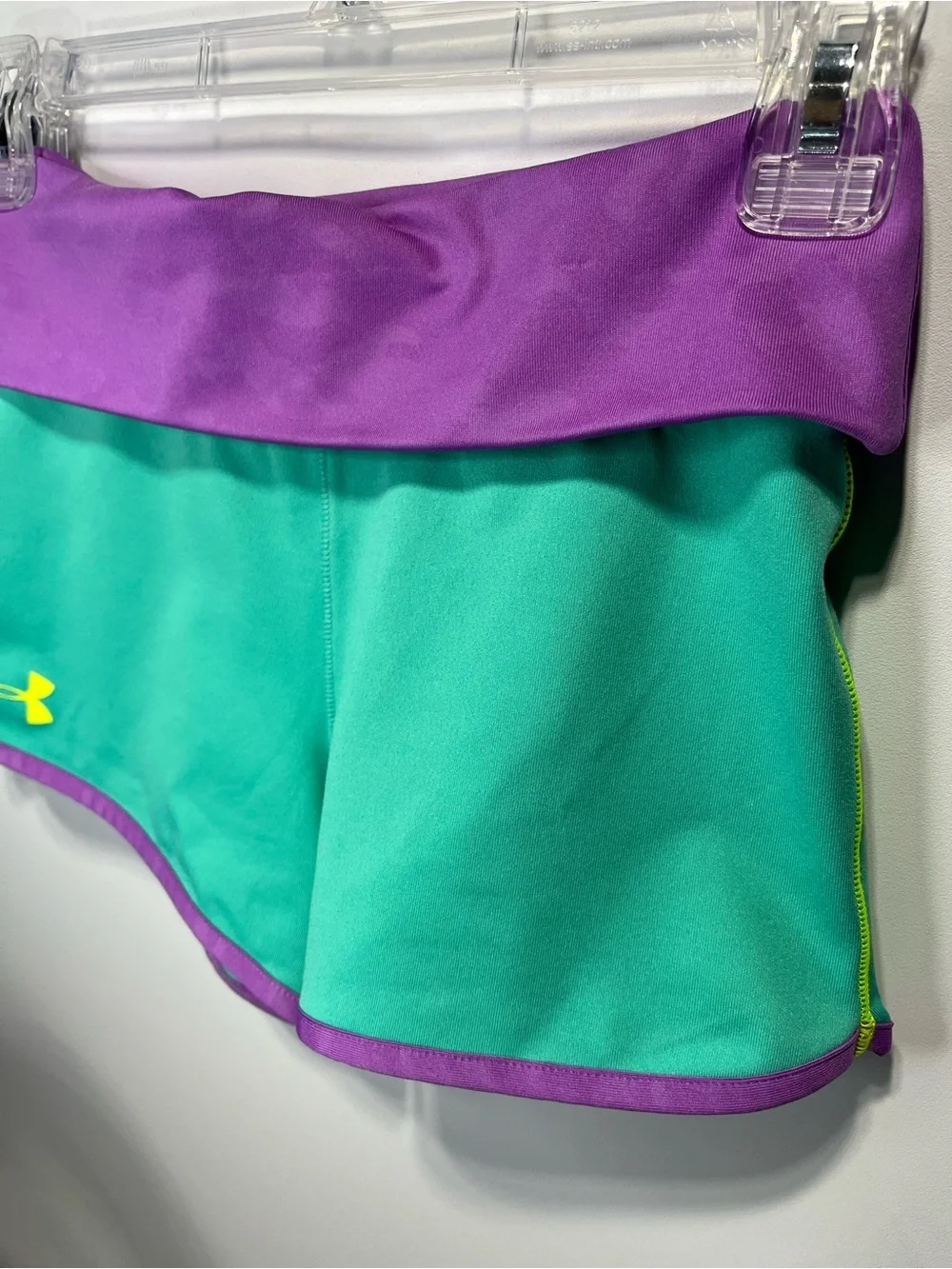 Under Armour Girl's Medium Teal Shorts + Purple Foldover Waist Yellow Logo
